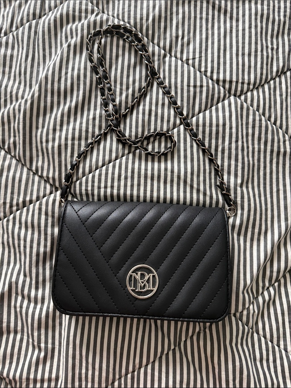 Studio Black Quilted Crossbody with Silver Chain